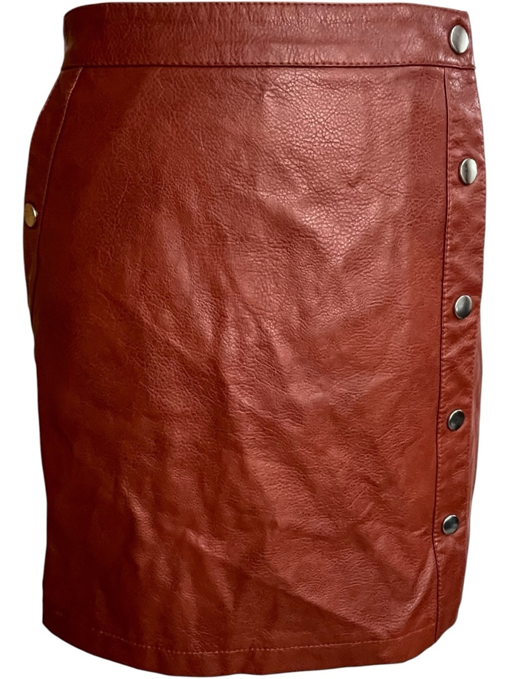 Urban Outfitters Vegan Leather Snap-Front Mini Skirt Terracotta Red